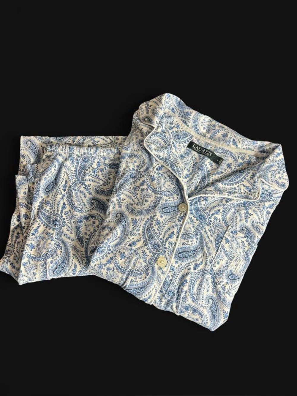 Ralph Lauren White and Light Blue Paisley shirt & pants pajama set